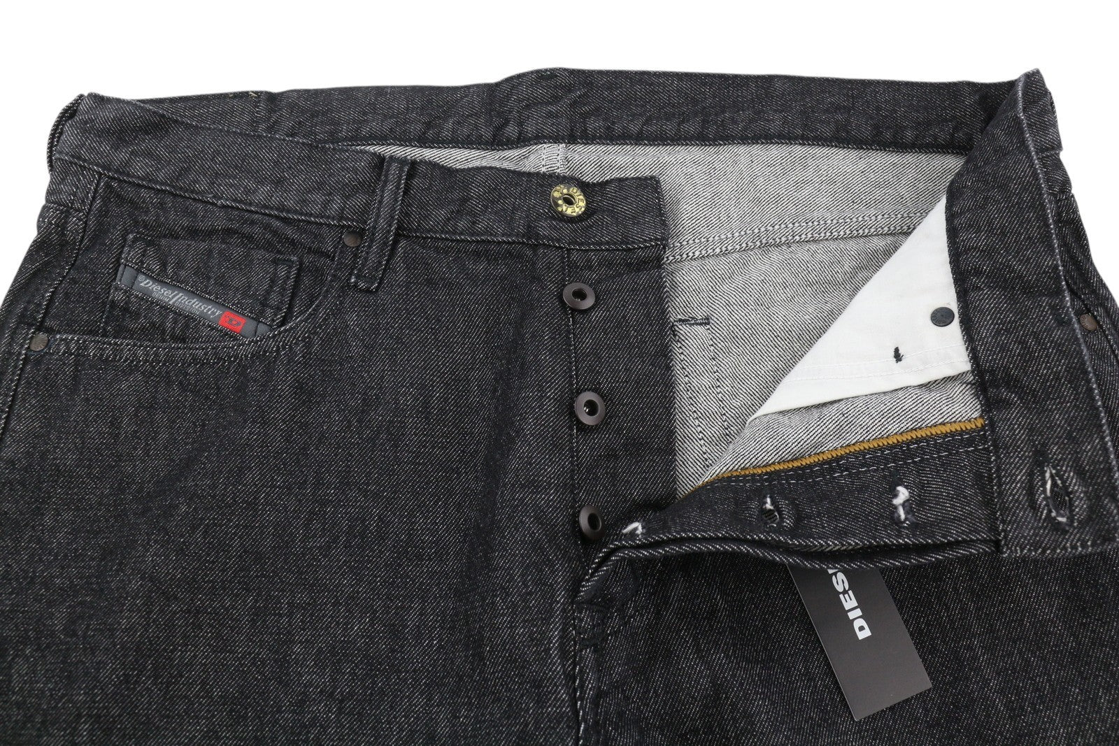 DIESEL Mharky 089AU Men Jeans W32 Dark Black Regular Fit Button Fy Logo Denim