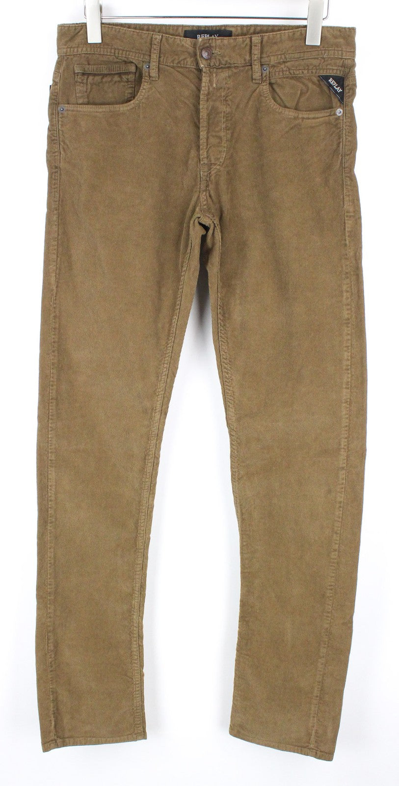 REPLAY Grover Men's Corduroy Trousers W31/L34 Brown Straight Fit Stretch Pants