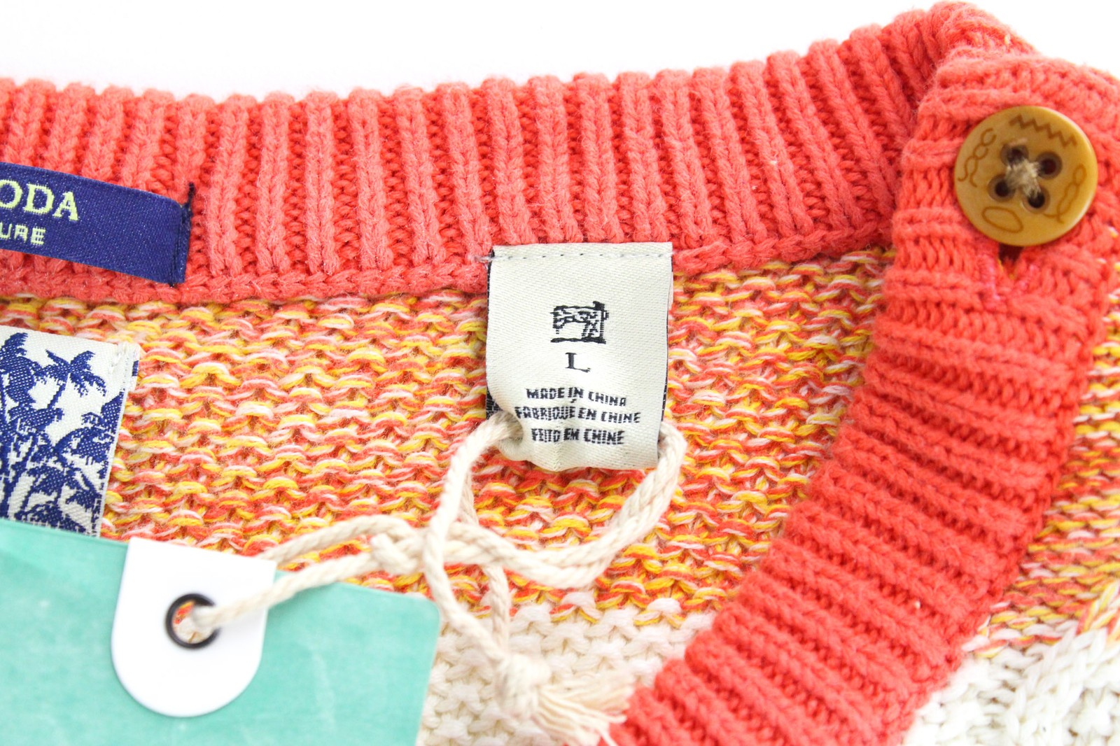 SCOTCH &amp; SODA vyriškas megztinis L oranžinis dryžuotas kabelio rašto medvilninis megztinis su apvalia apykakle 