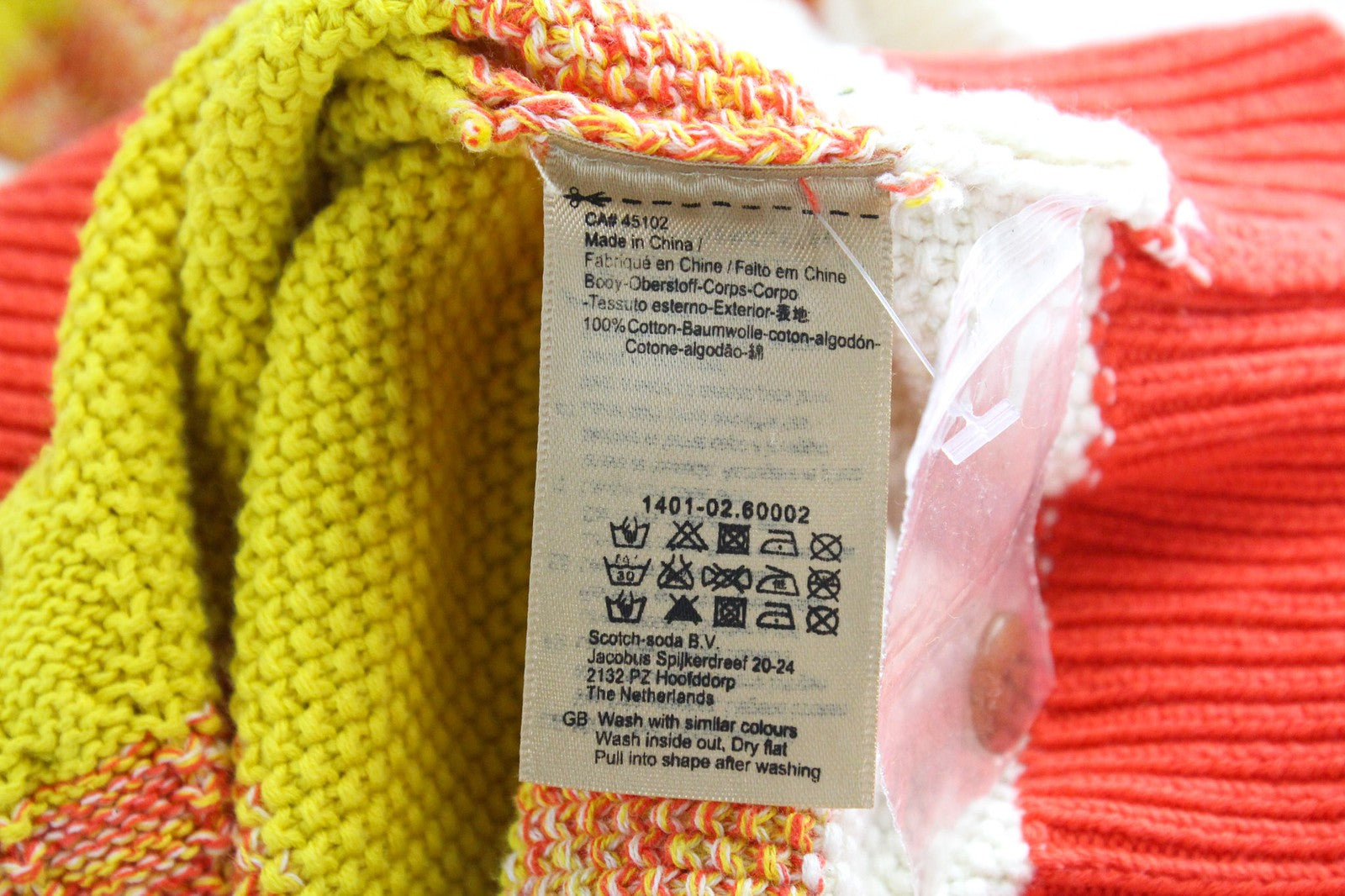 SCOTCH &amp; SODA vyriškas megztinis L oranžinis dryžuotas kabelio rašto medvilninis megztinis su apvalia apykakle 