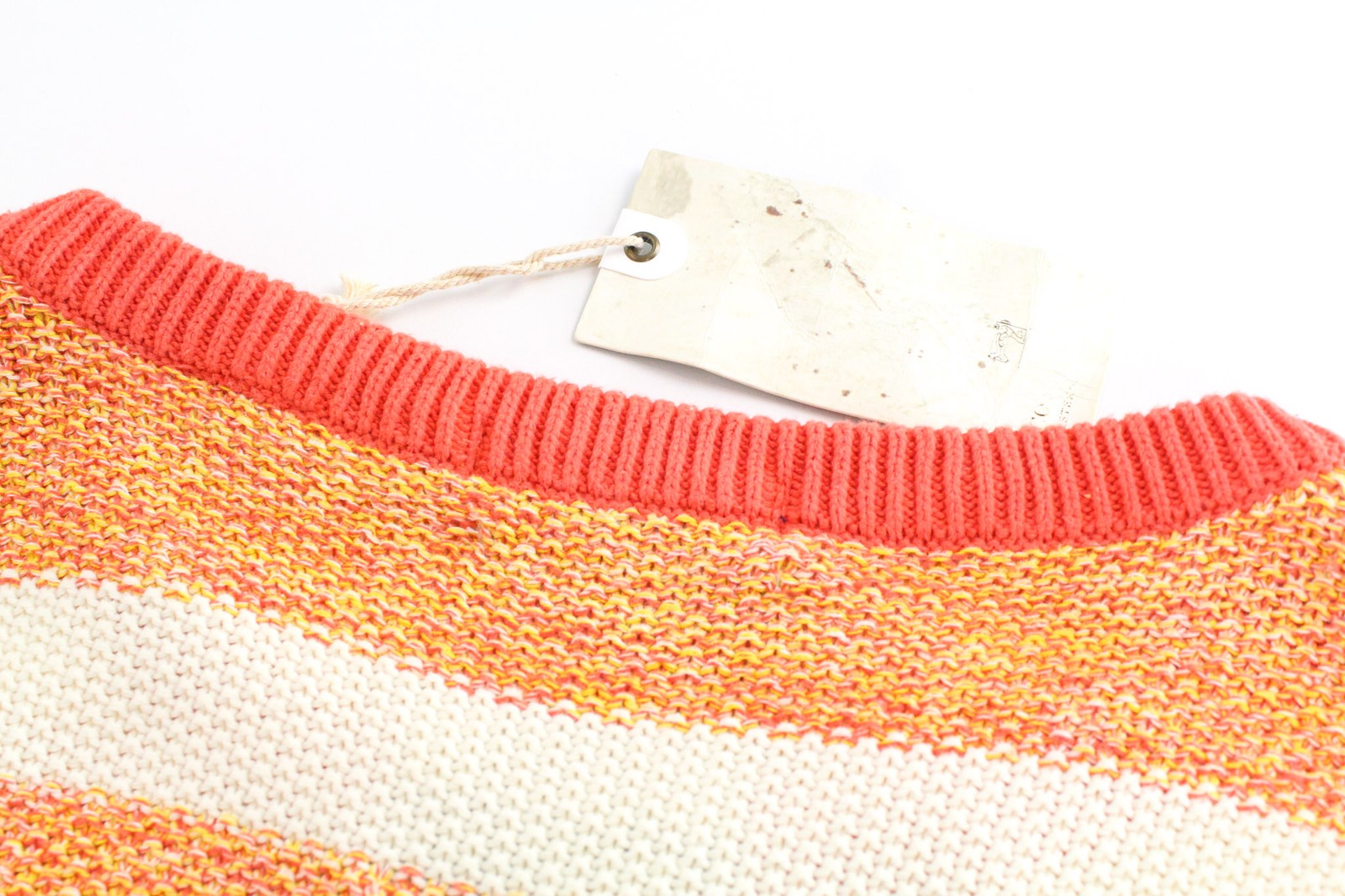 SCOTCH &amp; SODA vyriškas megztinis L oranžinis dryžuotas kabelio rašto medvilninis megztinis su apvalia apykakle 