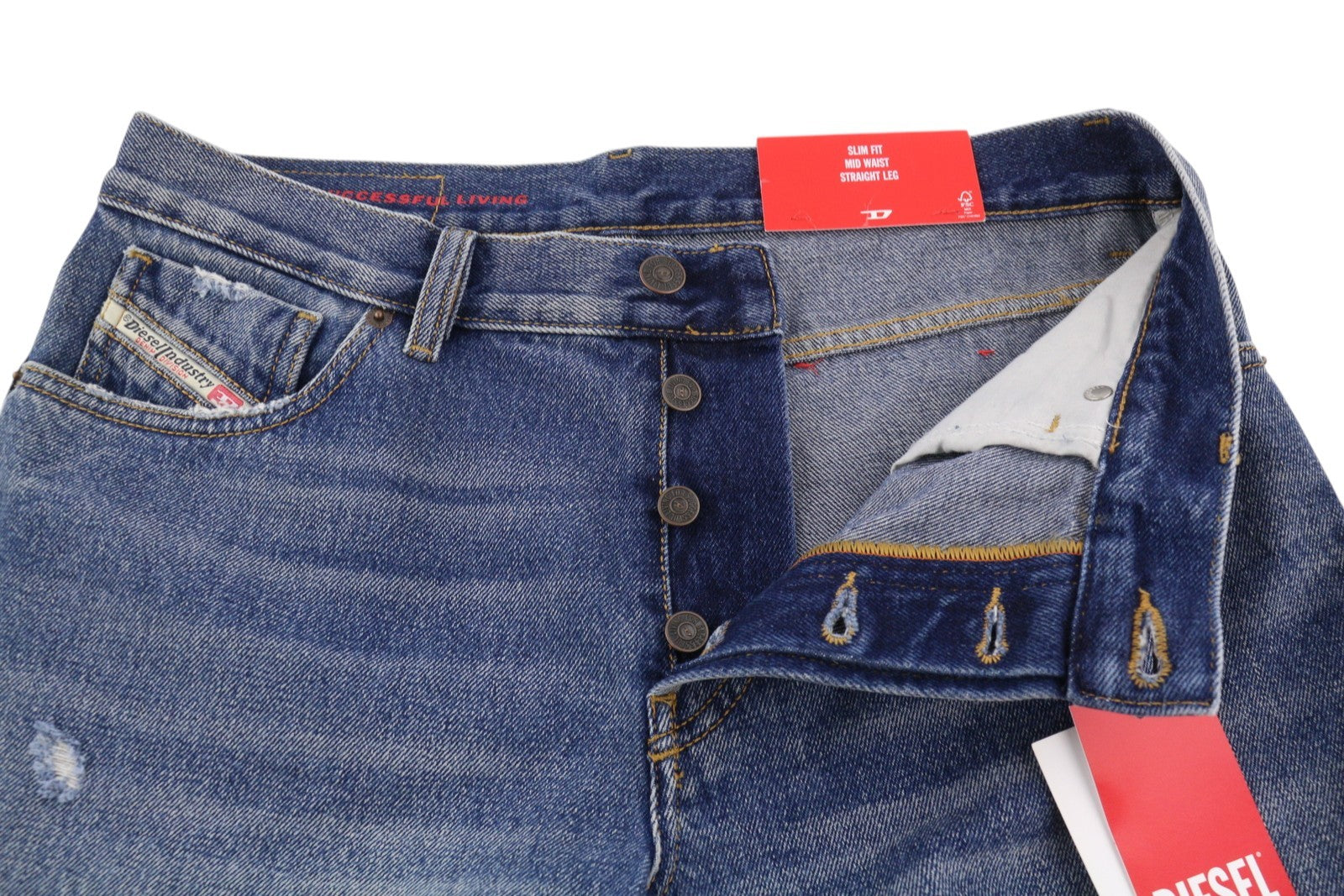 DIESEL 1995 09E02 vyriški džinsai W31/L30 mėlyni, plėšyti, ploni, tiesūs, RRP 375 USD 