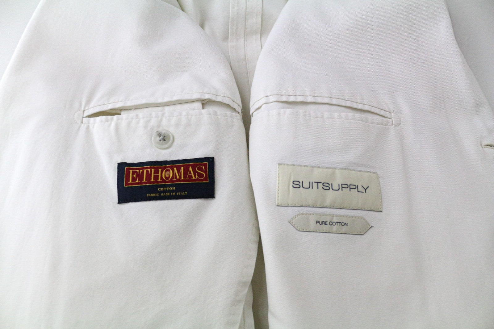 SUITSUPPLY Havana Men's UK42R White Slim Fit Cotton 2 Piece Single Breasted Suit