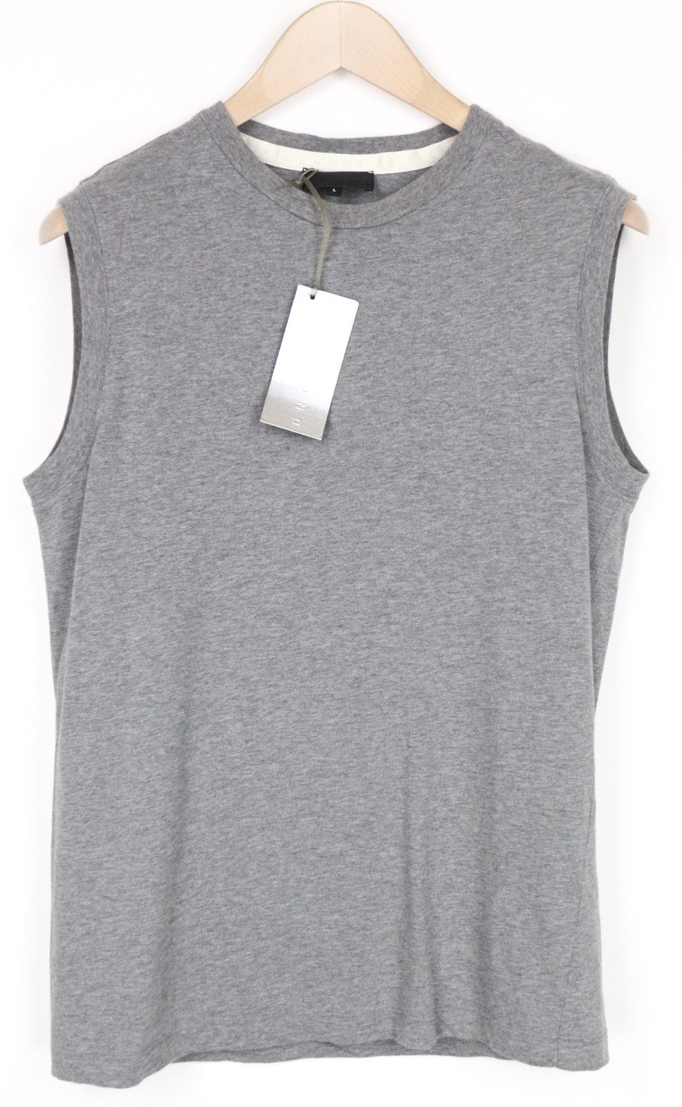 RICHMOND Men's L Grey Sleeveless Crew Neck Cotton Jersey Logo Print T-Shirt
