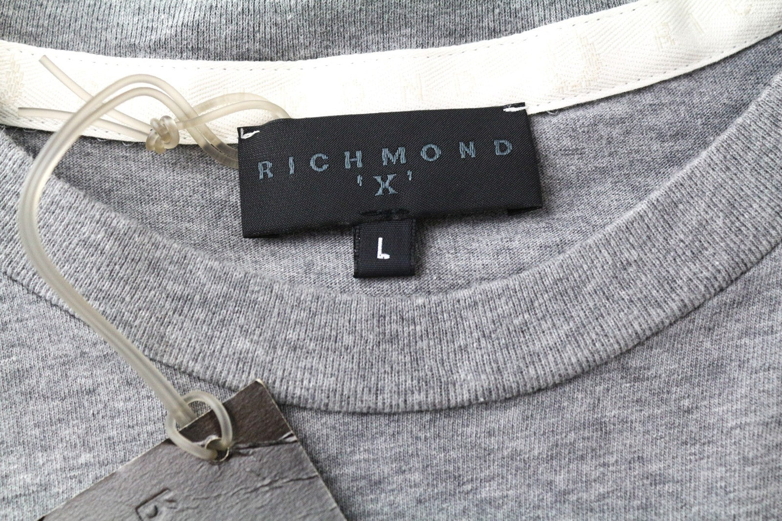 RICHMOND Men's L Grey Sleeveless Crew Neck Cotton Jersey Logo Print T-Shirt