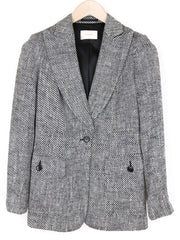 „SUITSUPPLY Olivia“ moteriškas pilkas šilkinis medvilninis raštuotas švarkas su smailiu atvartu (UK8R) 