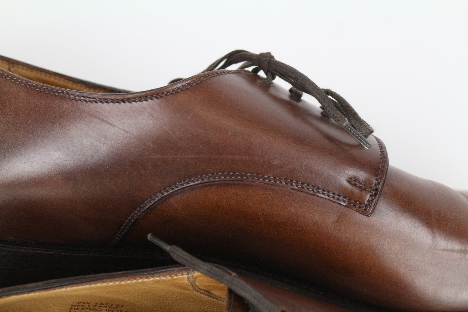 SUITSUPPLY Men's EU44.5 Brown Derby Calf Leather Slim Toe Classic Lace-Up Shoe