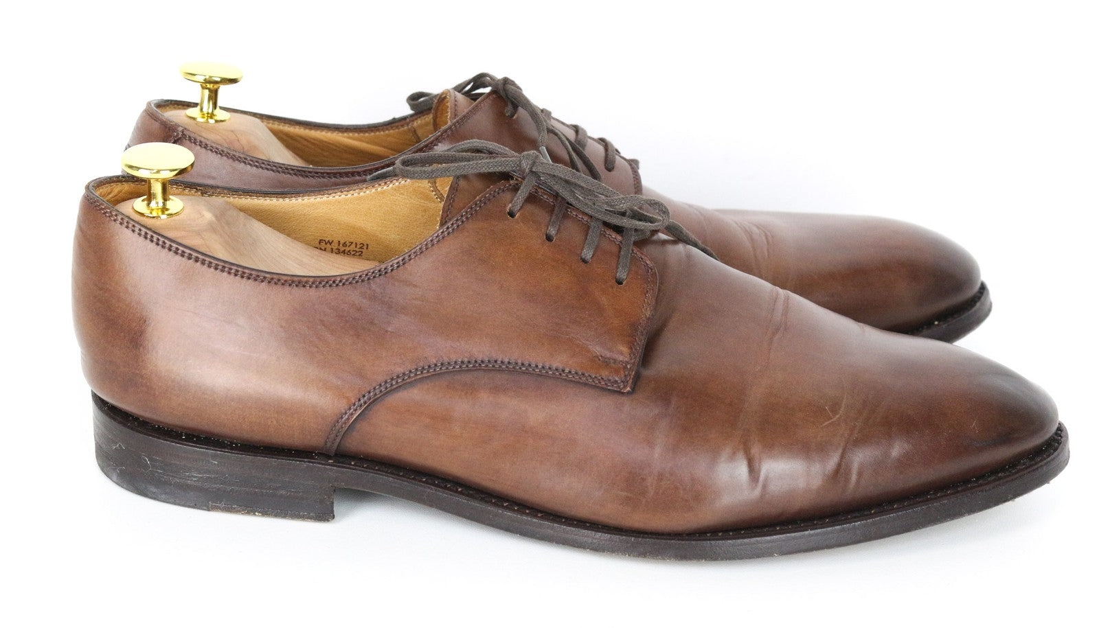 SUITSUPPLY Men's EU44.5 Brown Derby Calf Leather Slim Toe Classic Lace-Up Shoe