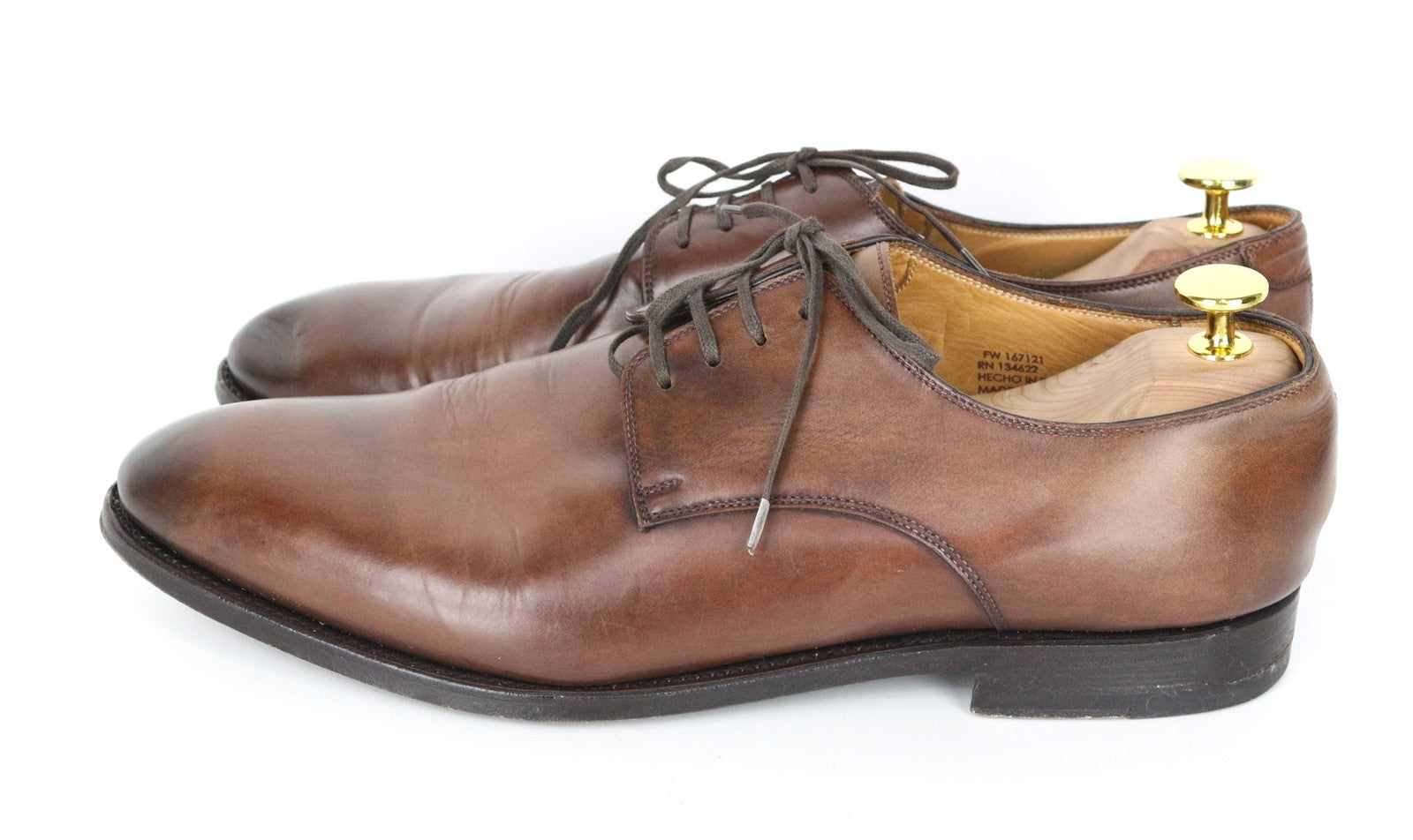 SUITSUPPLY Men's EU44.5 Brown Derby Calf Leather Slim Toe Classic Lace-Up Shoe