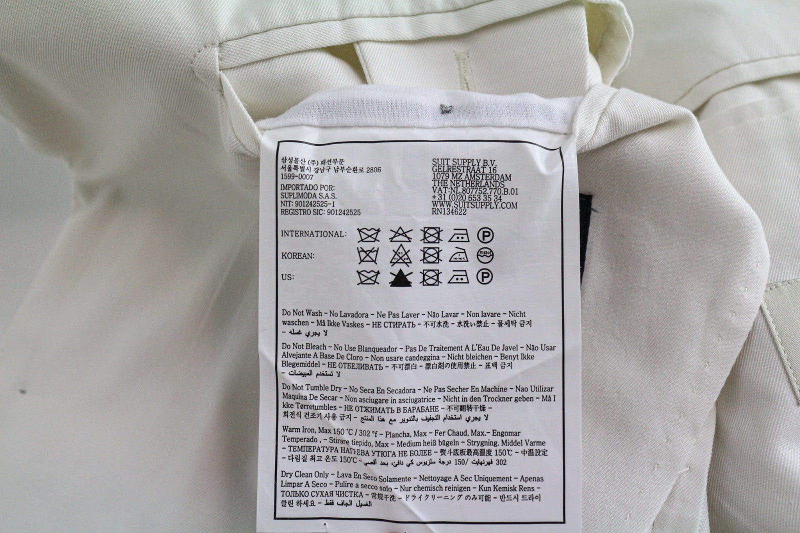 SUITSUPPLY Havana Men's UK34R Off-White Slim Cotton 2 Piece Single Breasted