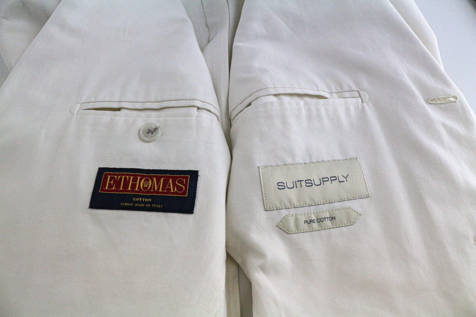 SUITSUPPLY Havana Men's UK34R Off-White Slim Cotton 2 Piece Single Breasted