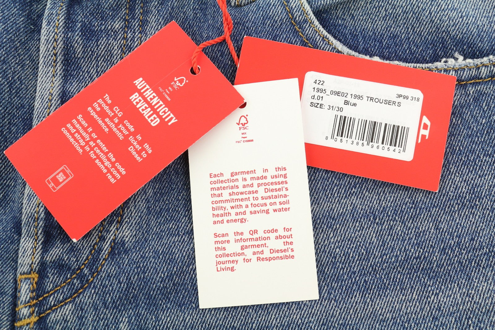 DIESEL 1995 09E02 vyriški džinsai W31/L30 mėlyni, plėšyti, ploni, tiesūs, RRP 375 USD 