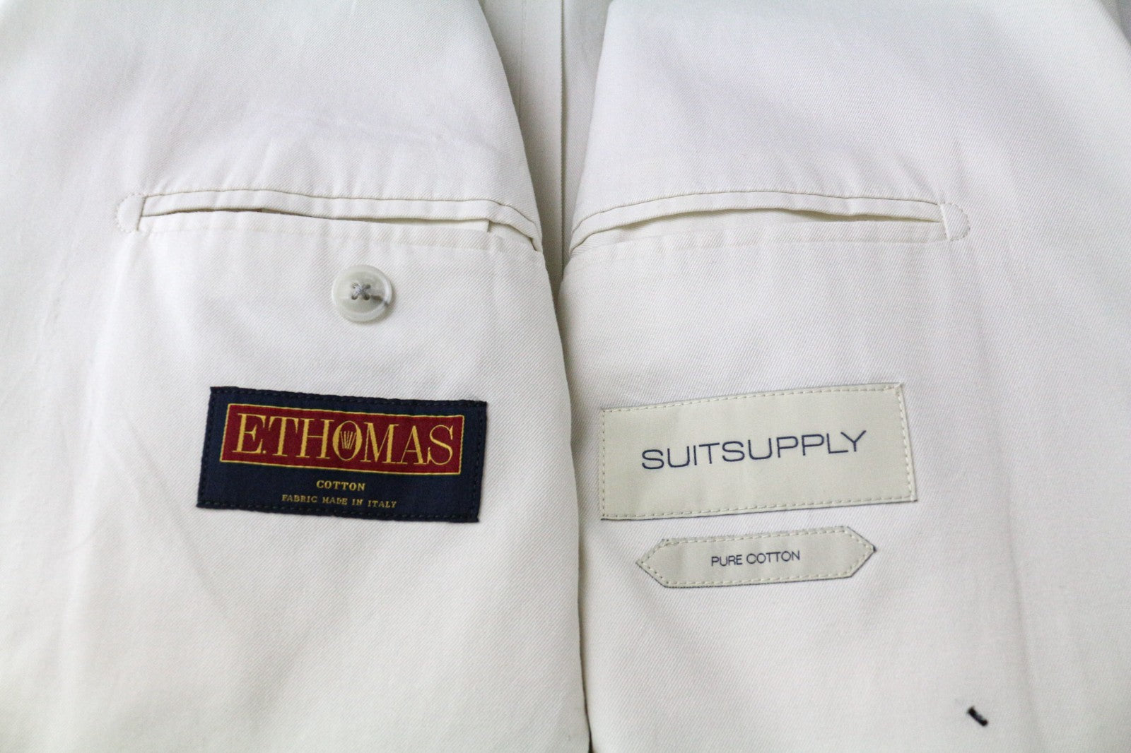 SUITSUPPLY Havana Men's UK42S Off-White Slim Cotton Pleated 2 Piece Classic Suit