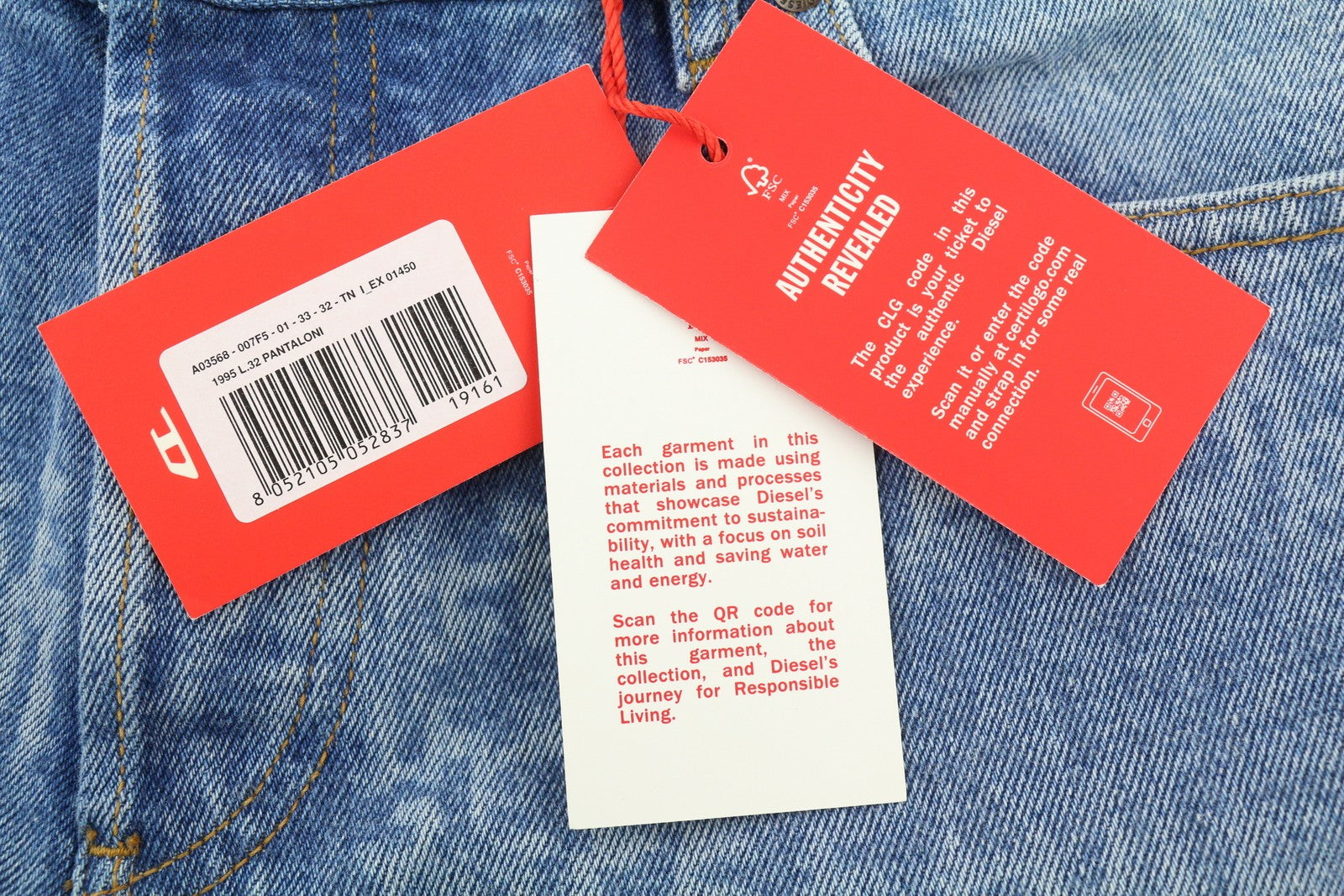 DIESEL 1995 007F5 vyriški džinsai W33/L32 Slim Fit tiesaus kirpimo, su logotipu ir RRP 250 € 