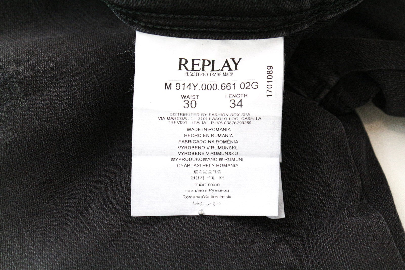 REPLAY Anbass Men's W30/L34 Dark Grey Slim Distressed Stretch Zip Fly Jeans