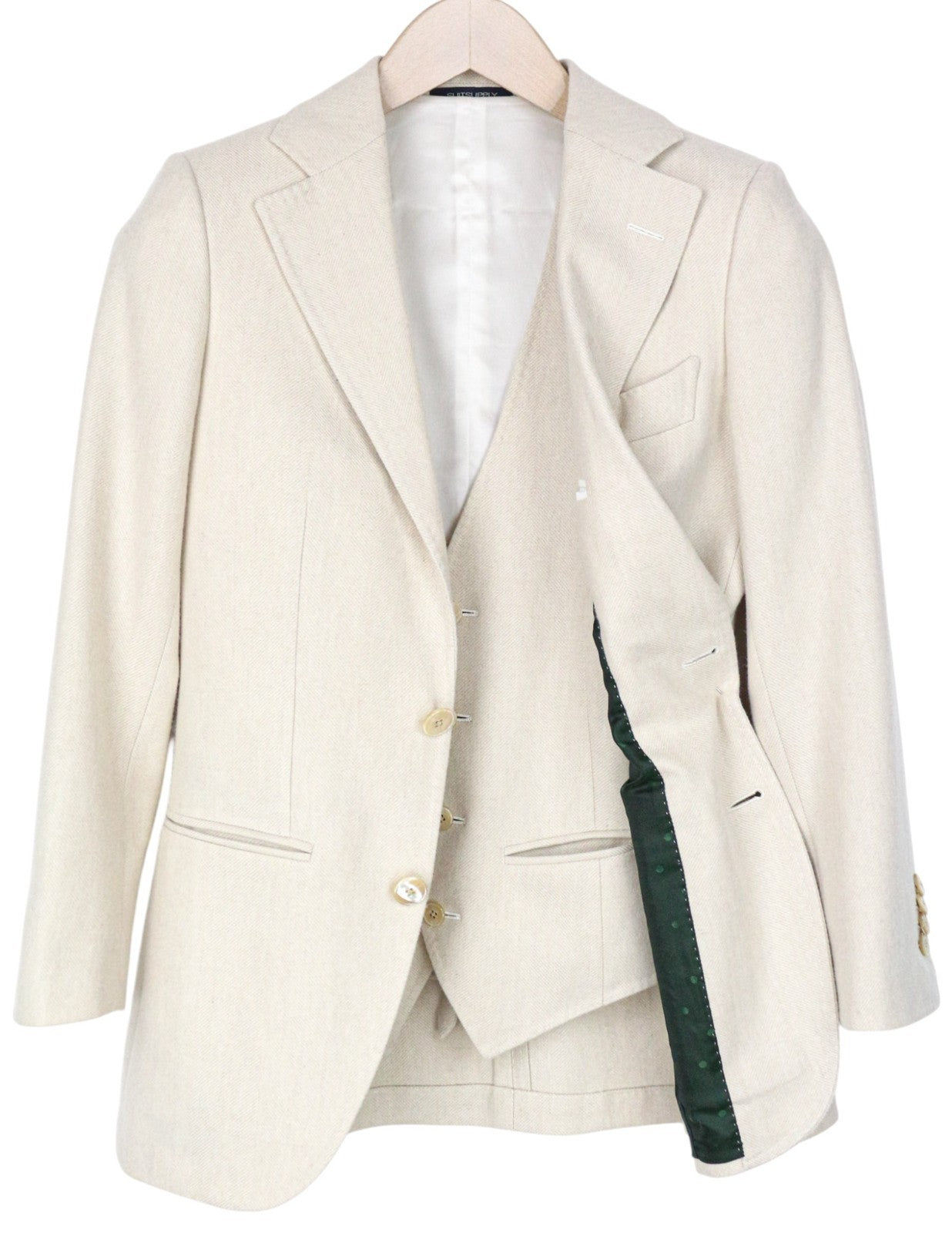 SUITSUPPLY La Spalla Men's UK30R Beige Wool Cashmere Blazer & Waistcoat 2 Piece