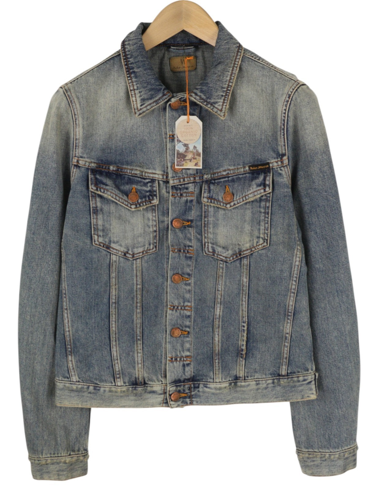 NUDIE JEANS Billy Men Jacket M Shimmering Indigo Button-Up Distress Faded Blue