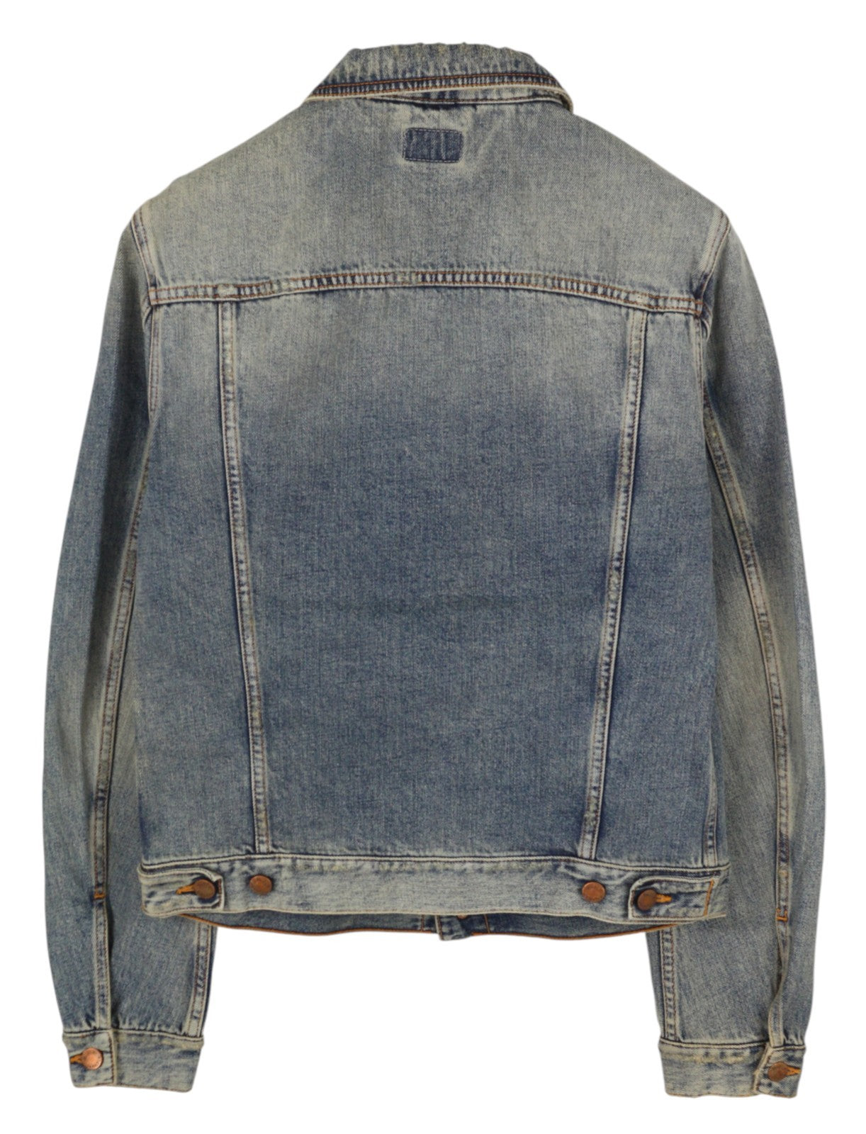 NUDIE JEANS Billy Men Jacket M Shimmering Indigo Button-Up Distress Faded Blue