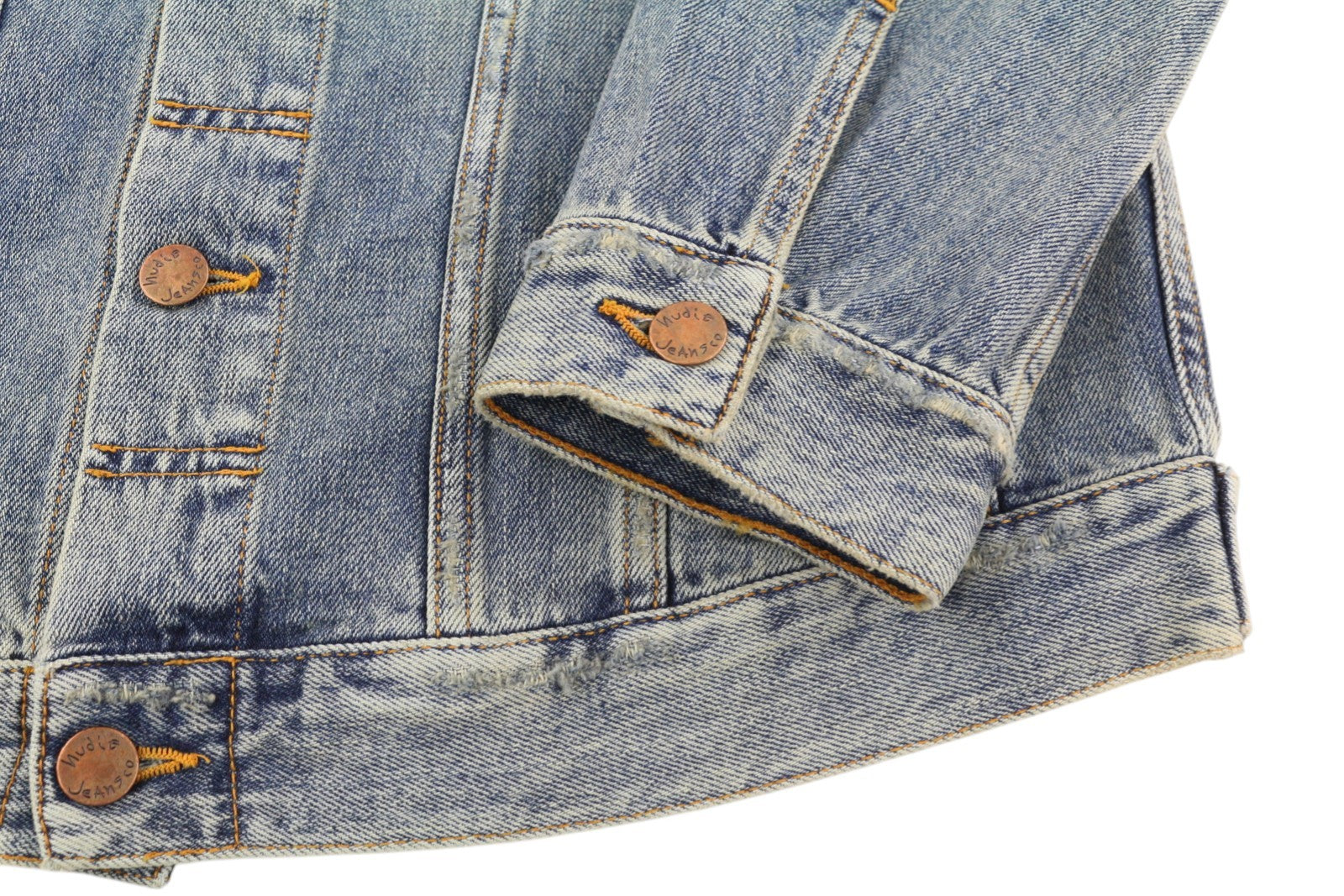 NUDIE JEANS Billy Men Jacket M Shimmering Indigo Button-Up Distress Faded Blue