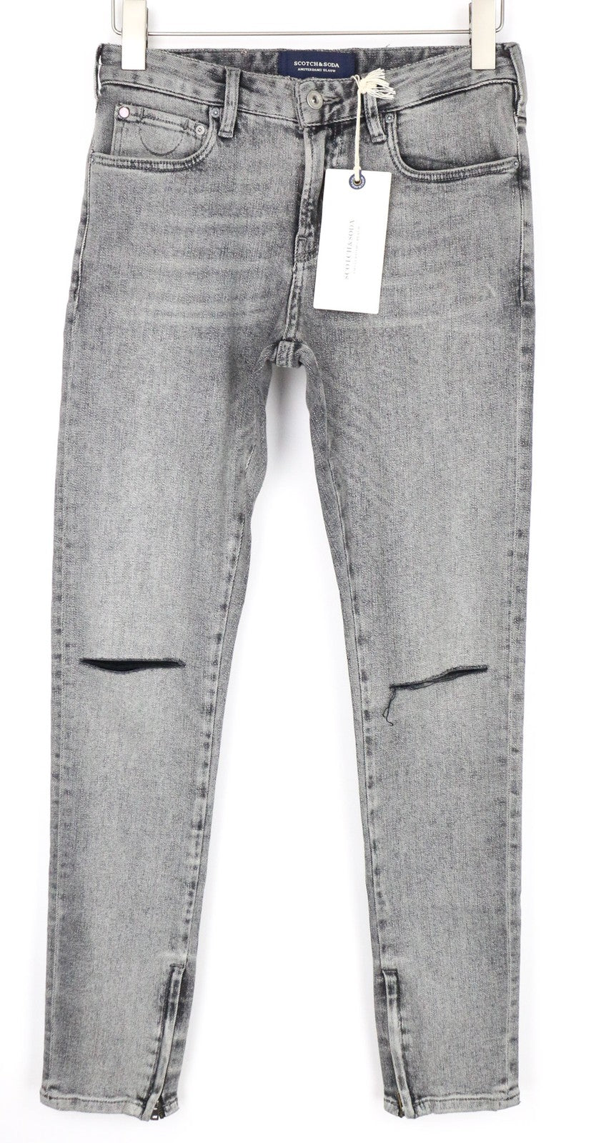 SCOTCH & SODA Skim X Men's W28/L32 Grey Skinny Ripped Cotton Stretch Denim