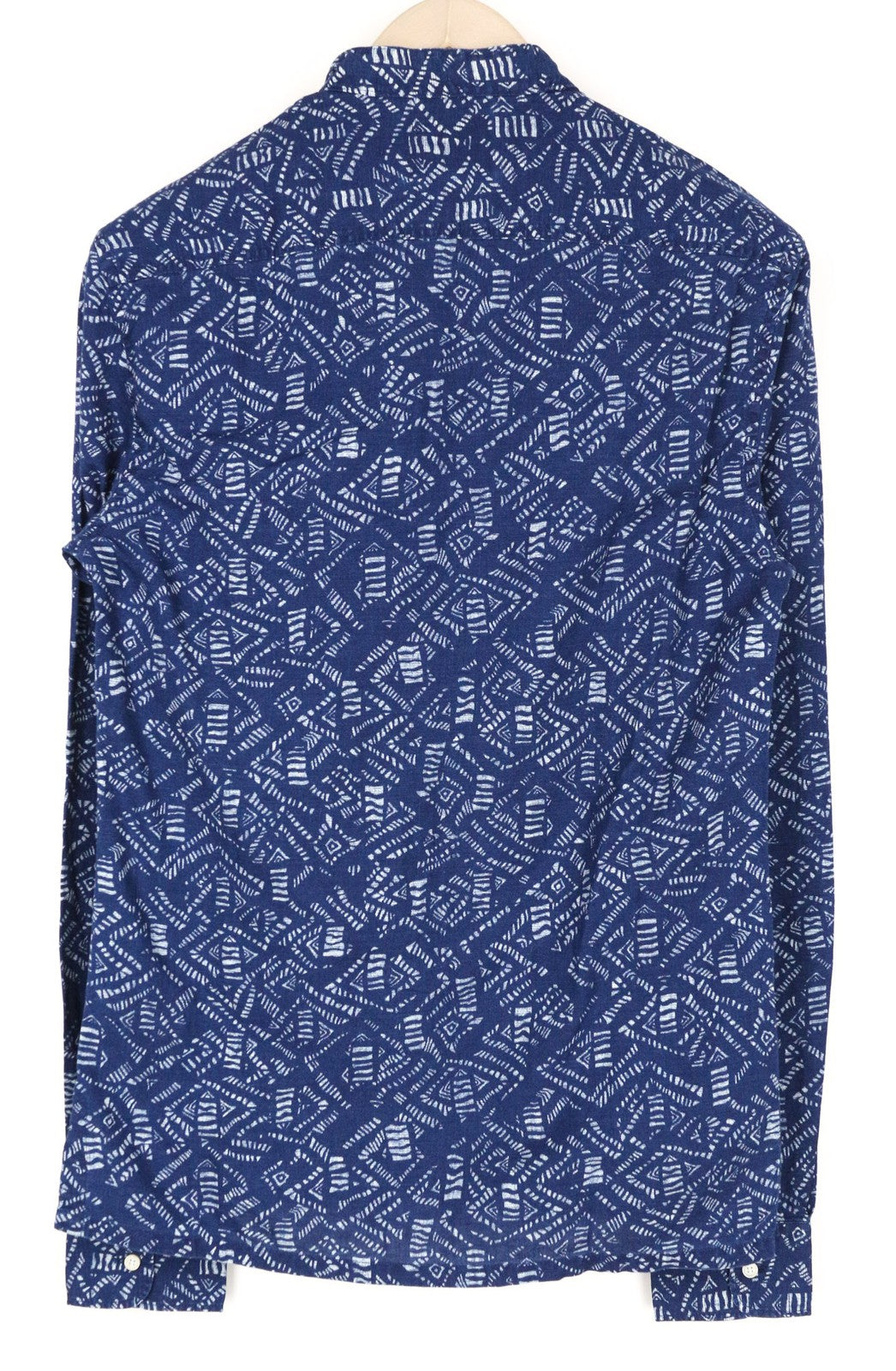 SCOTCH &amp; SODA vyriški mėlyni abstrakčiai su grafika „Henley“ medvilninio lino mišinio marškiniai S dydžio 