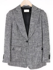 „SUITSUPPLY Olivia“ moteriškas pilkas šilkinis medvilninis švarkas su vieneiliu raštu, UK10R dydis 