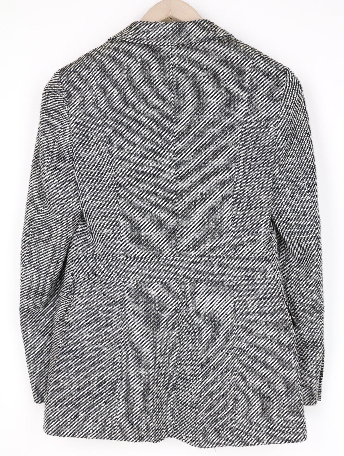 „SUITSUPPLY Olivia“ moteriškas pilkas šilkinis medvilninis švarkas su vieneiliu raštu, UK10R dydis 