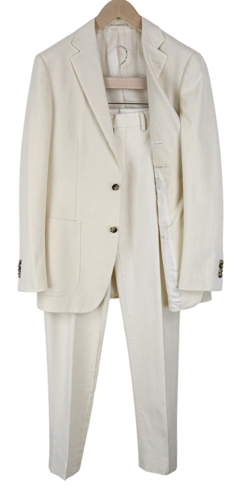 SUITSUPPLY Havana Men's UK38R Off-White Slim Fit Pure Cotton Dress 2 Piece Set