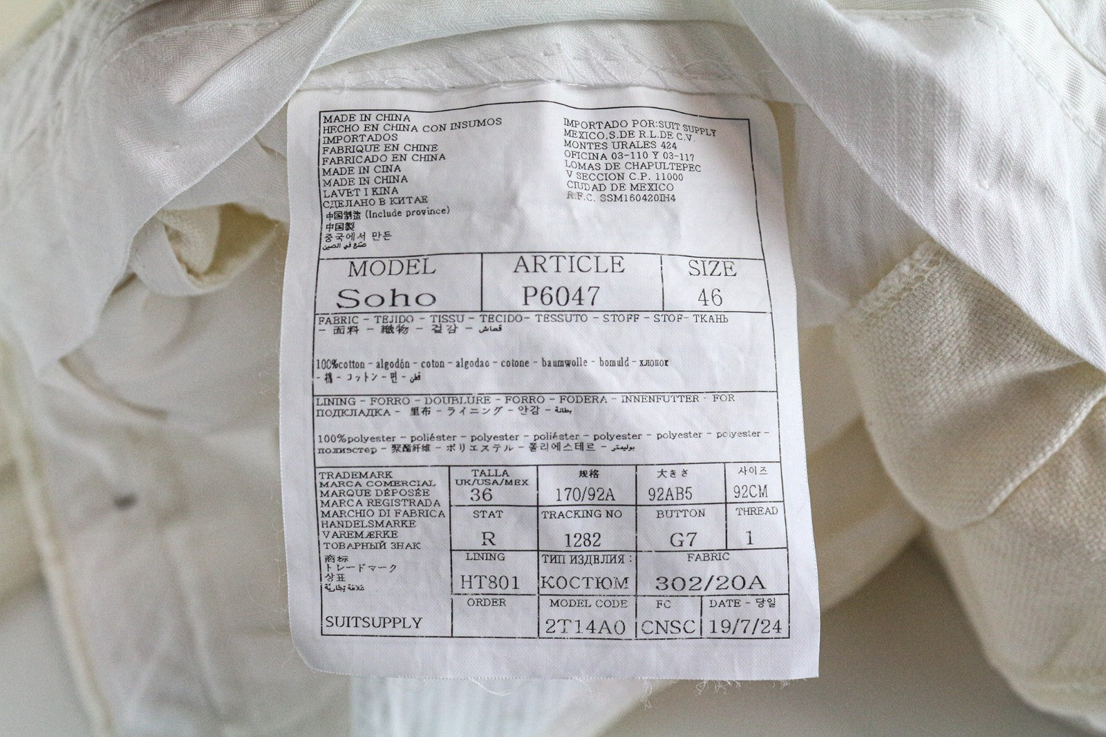 SUITSUPPLY Havana Men's UK38R Off-White Slim Fit Pure Cotton Dress 2 Piece Set