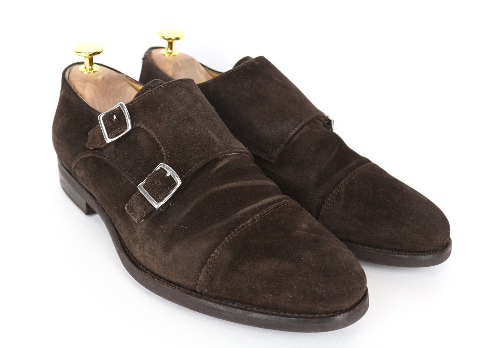 SUITSUPPLY vyriški rudi EU40 zomšiniai veršiuko odos bateliai su dvigubomis vienuolio dirželiais 