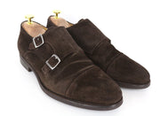 SUITSUPPLY vyriški rudi EU40 zomšiniai veršiuko odos bateliai su dvigubomis vienuolio dirželiais 