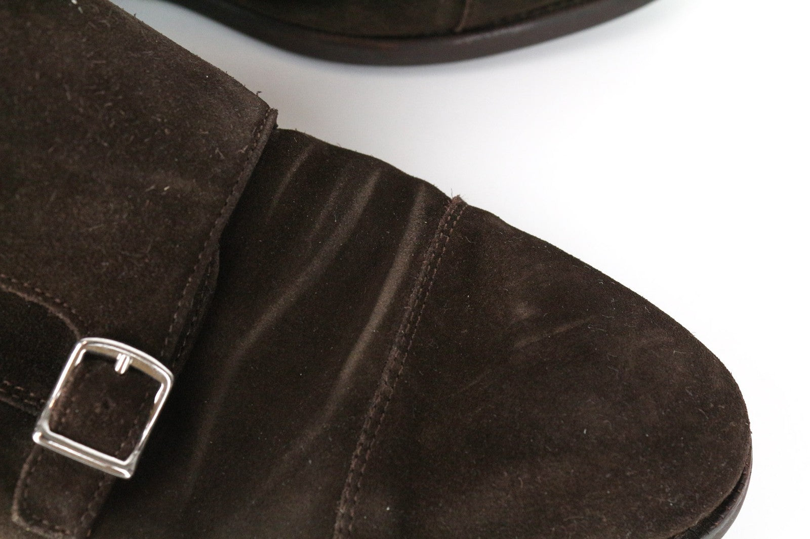 SUITSUPPLY vyriški rudi EU40 zomšiniai veršiuko odos bateliai su dvigubomis vienuolio dirželiais 