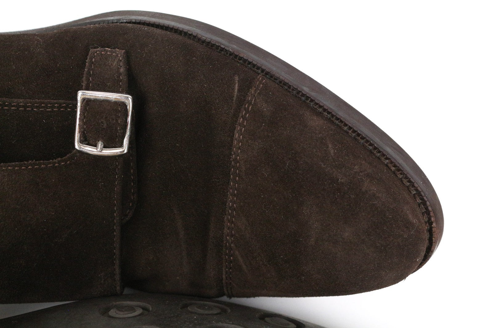 SUITSUPPLY vyriški rudi EU40 zomšiniai veršiuko odos bateliai su dvigubomis vienuolio dirželiais 