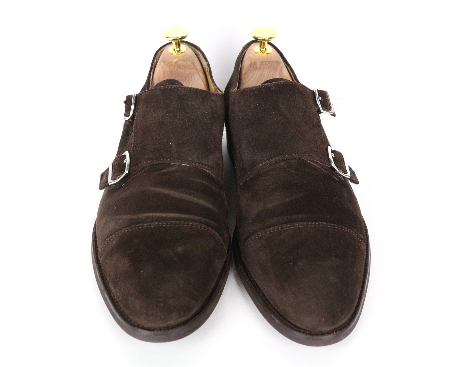 SUITSUPPLY vyriški rudi EU40 zomšiniai veršiuko odos bateliai su dvigubomis vienuolio dirželiais 