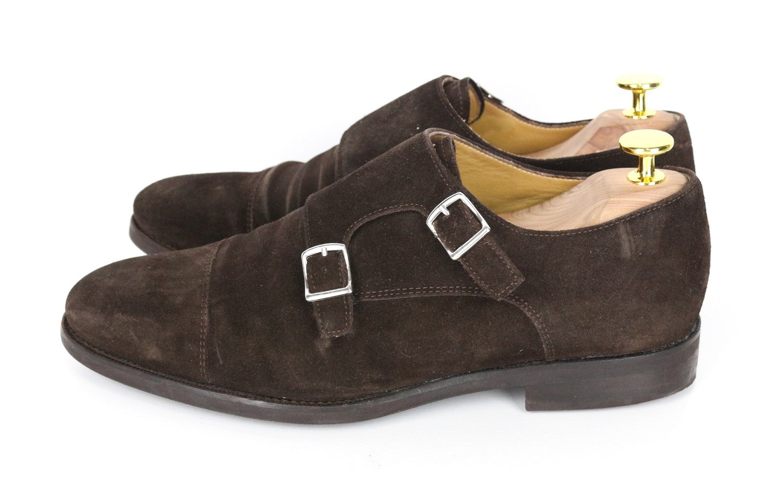 SUITSUPPLY vyriški rudi EU40 zomšiniai veršiuko odos bateliai su dvigubomis vienuolio dirželiais 