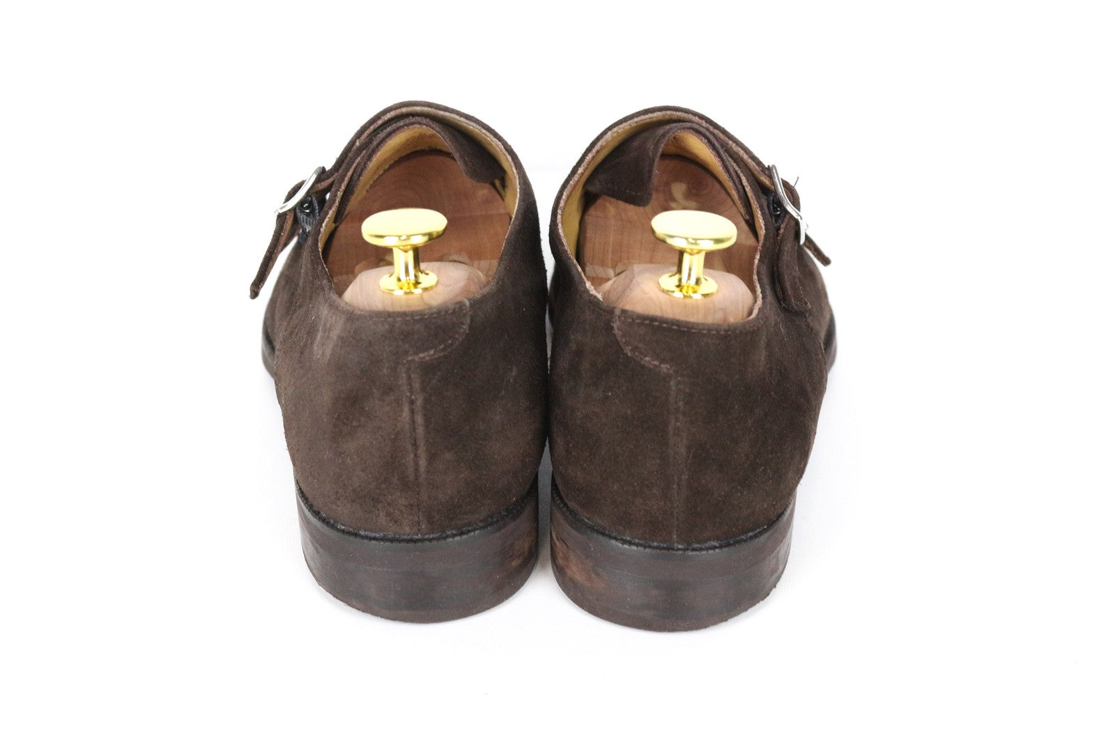 SUITSUPPLY vyriški rudi EU40 zomšiniai veršiuko odos bateliai su dvigubomis vienuolio dirželiais 