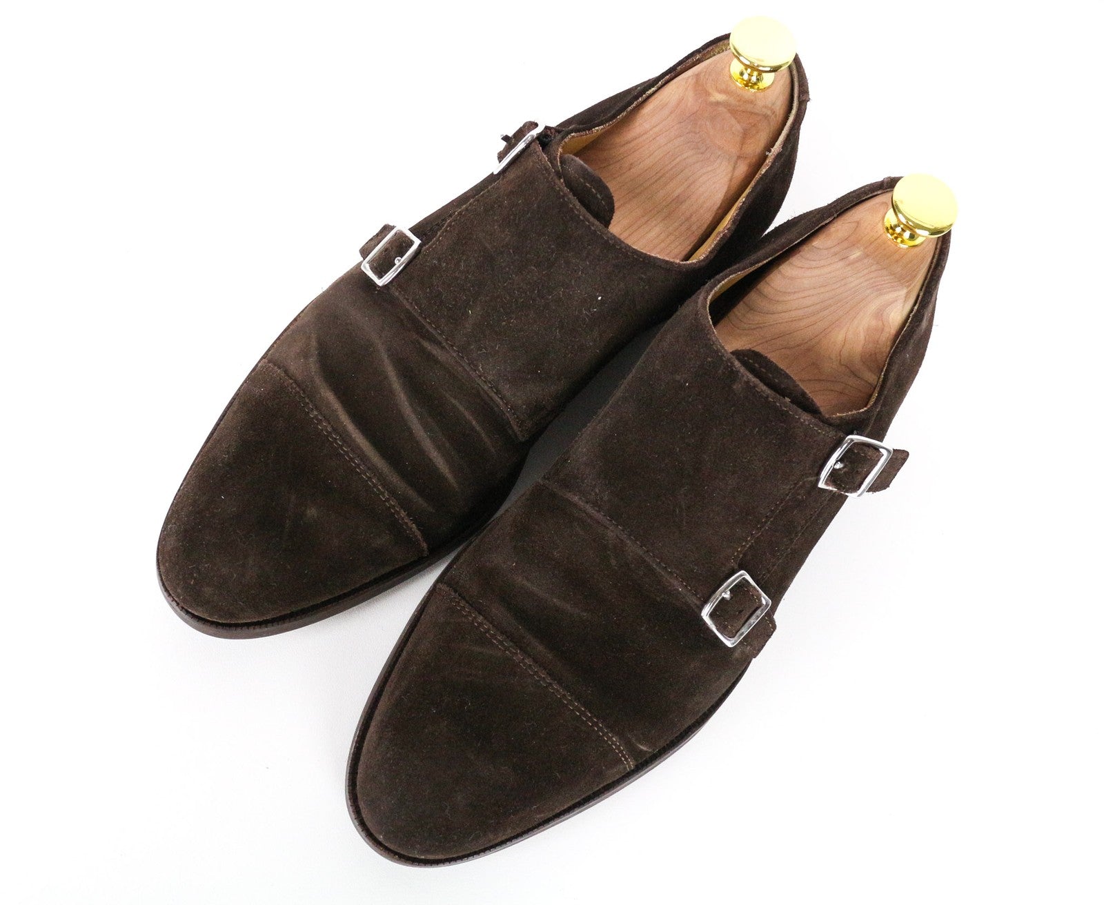 SUITSUPPLY vyriški rudi EU40 zomšiniai veršiuko odos bateliai su dvigubomis vienuolio dirželiais 