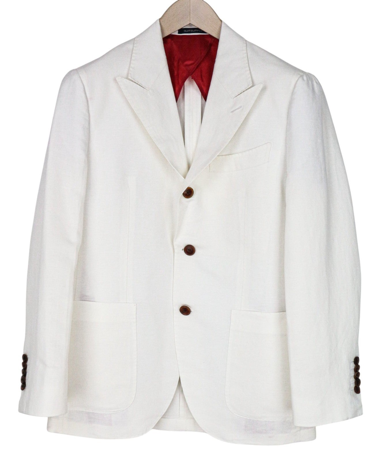 SUITSUPPLY La Spalla Men's UK36S Off-White Linen Cotton Peak Lapel Classic Fit