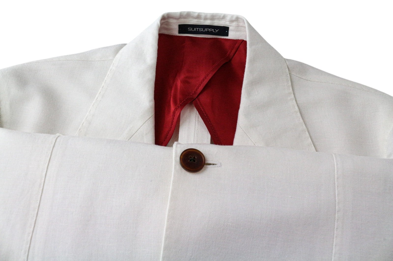 SUITSUPPLY La Spalla Men's UK36S Off-White Linen Cotton Peak Lapel Classic Fit