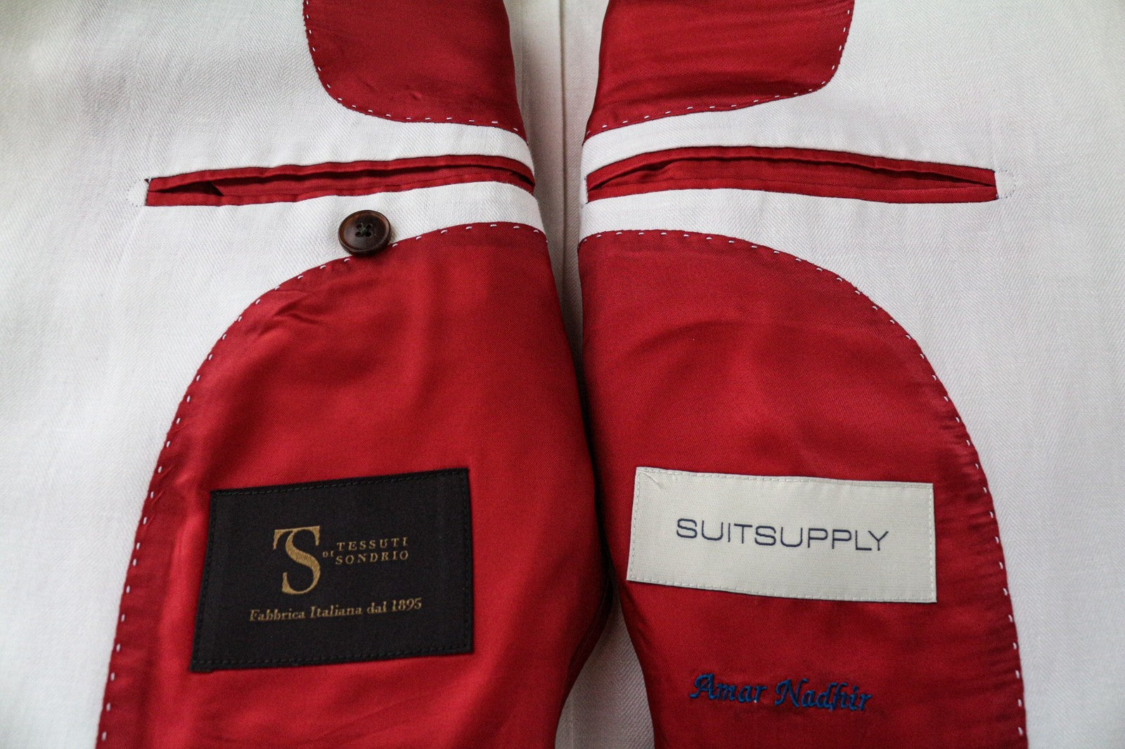 SUITSUPPLY La Spalla Men's UK36S Off-White Linen Cotton Peak Lapel Classic Fit