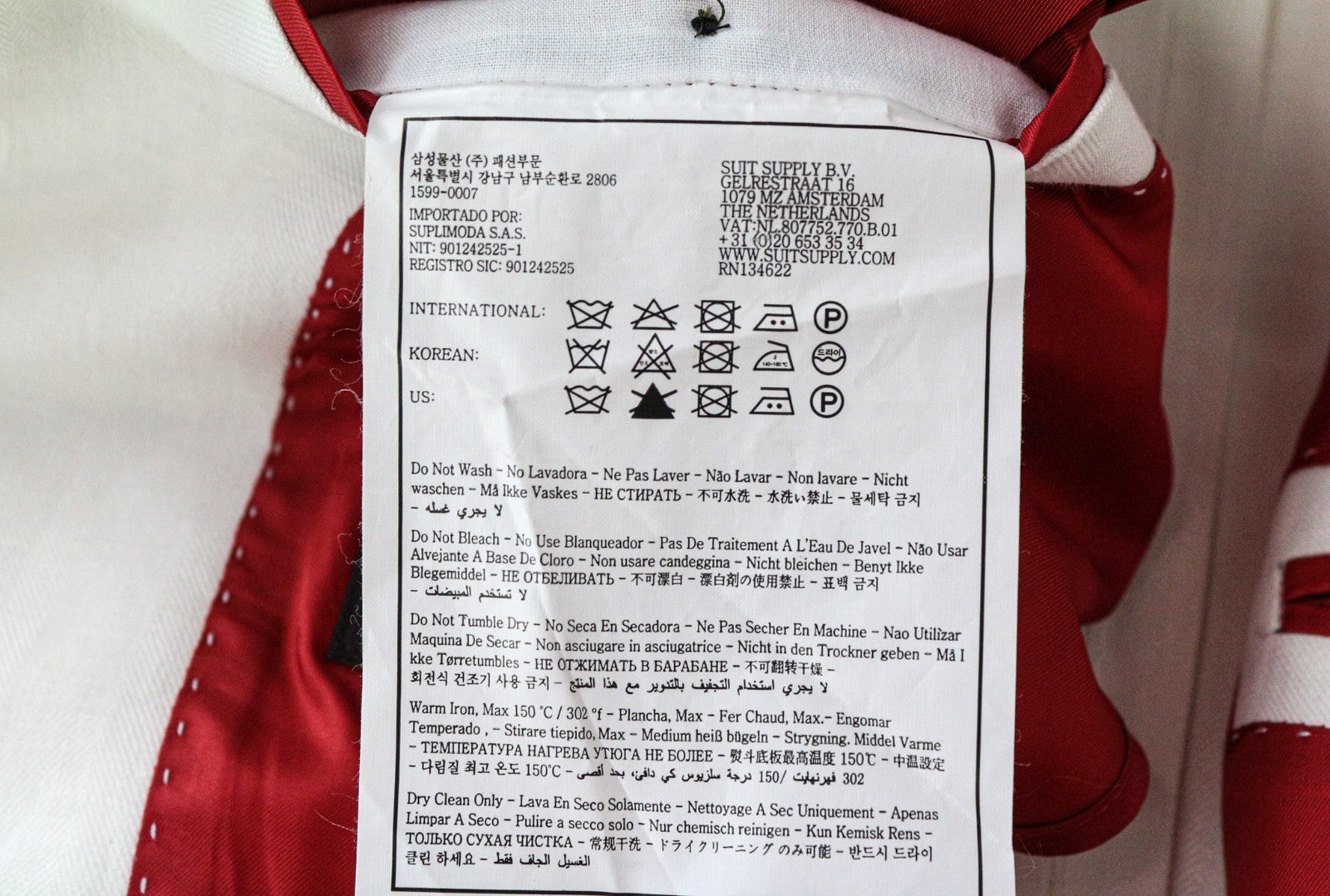 SUITSUPPLY La Spalla Men's UK36S Off-White Linen Cotton Peak Lapel Classic Fit