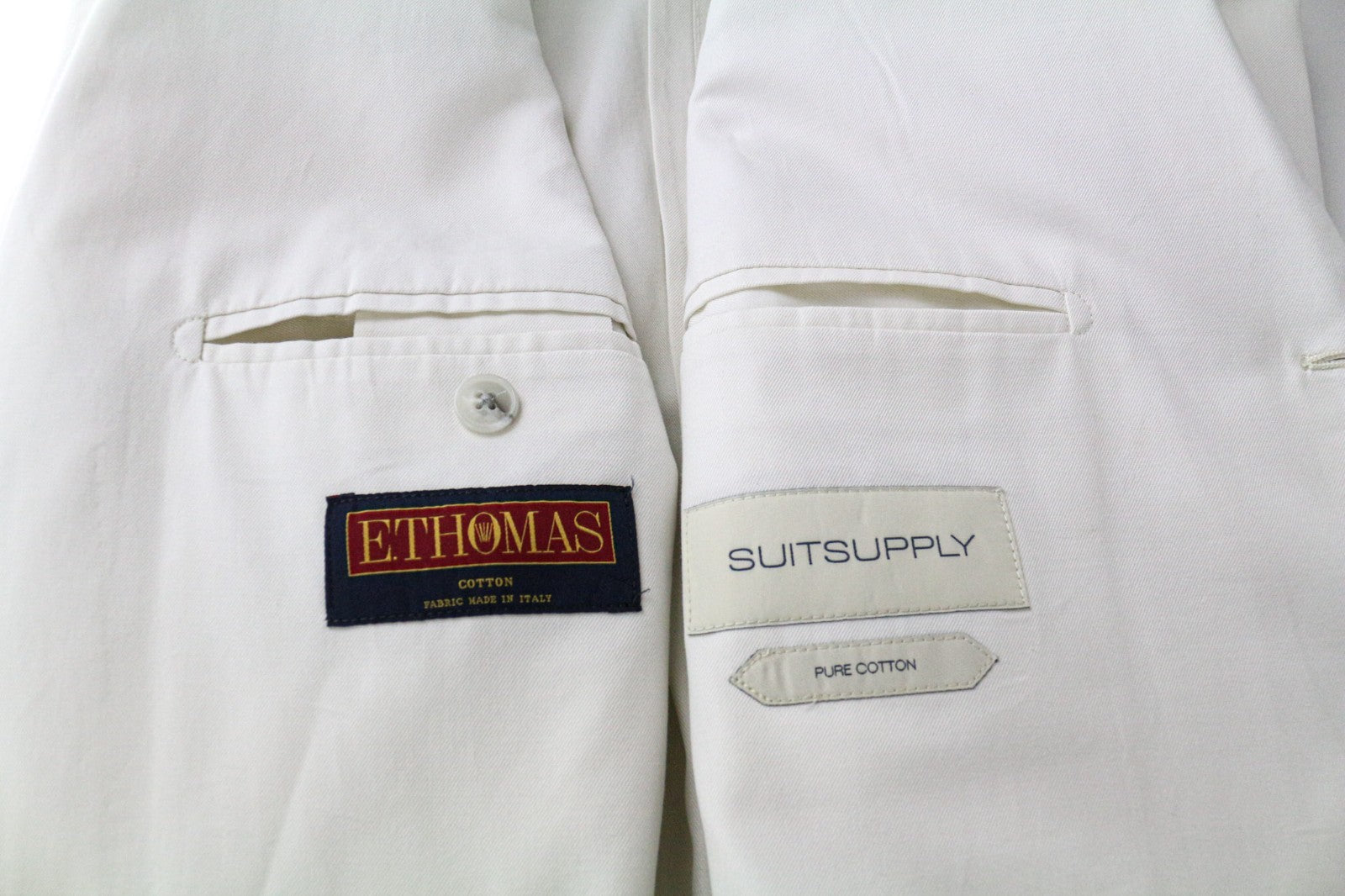 SUITSUPPLY Havana Men's UK38R Off-White Slim Cotton Single Breasted 2Pc Blazer