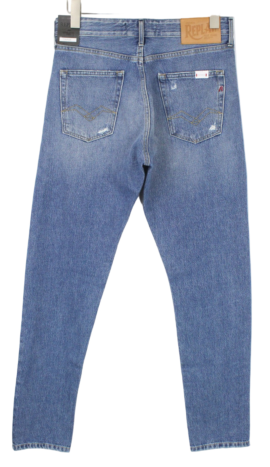REPLAY Tinmar vyriški W30/L30 mėlyni siaurėjantys grynos medvilnės džinsai 