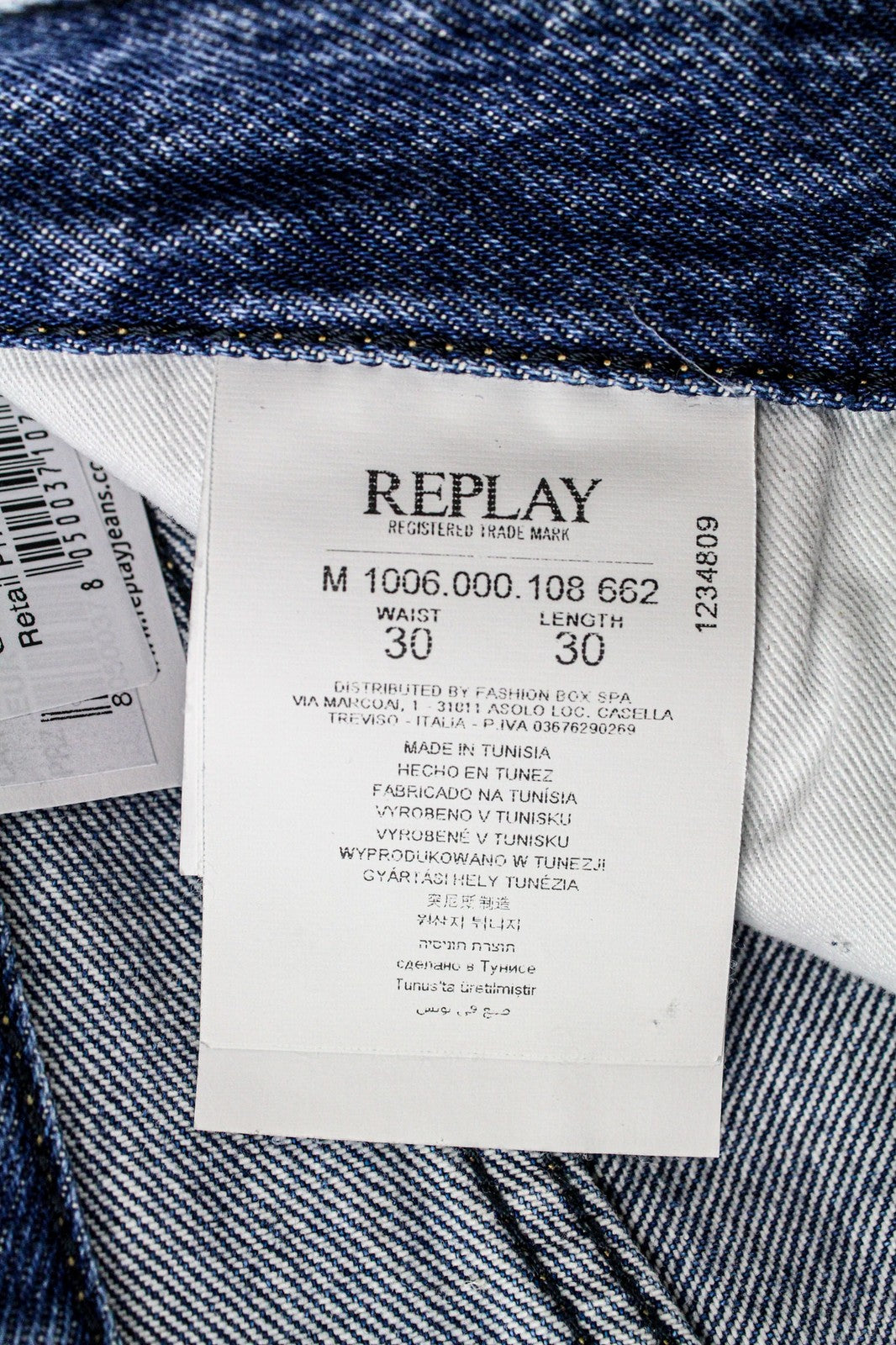 REPLAY Tinmar vyriški W30/L30 mėlyni siaurėjantys grynos medvilnės džinsai 