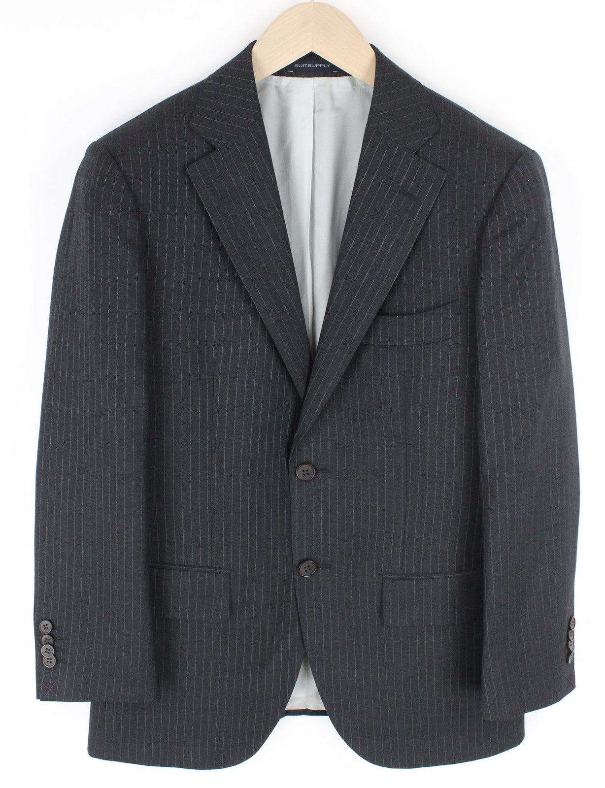 SUITSUPPLY Lazio vyriškas pilkas vilnonis plonas dviejų dalių kostiumas, UK36S, su derančia liemene 