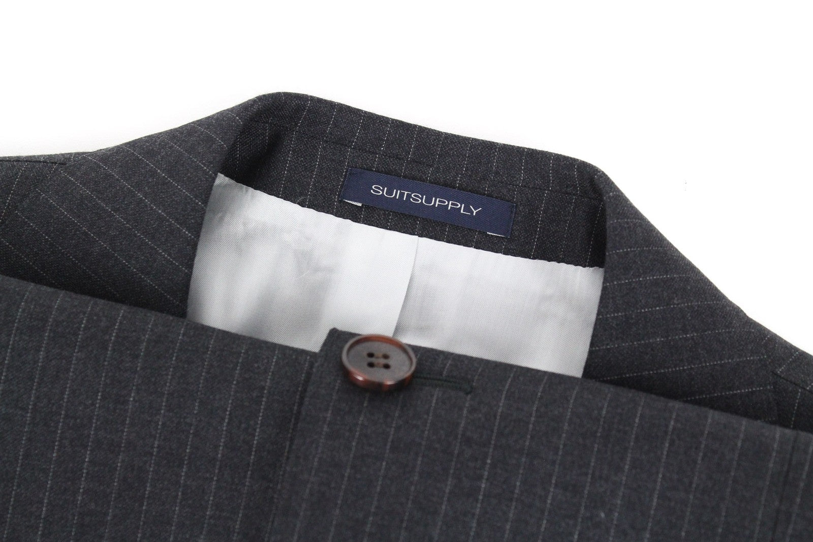 SUITSUPPLY Lazio vyriškas pilkas vilnonis plonas dviejų dalių kostiumas, UK36S, su derančia liemene 