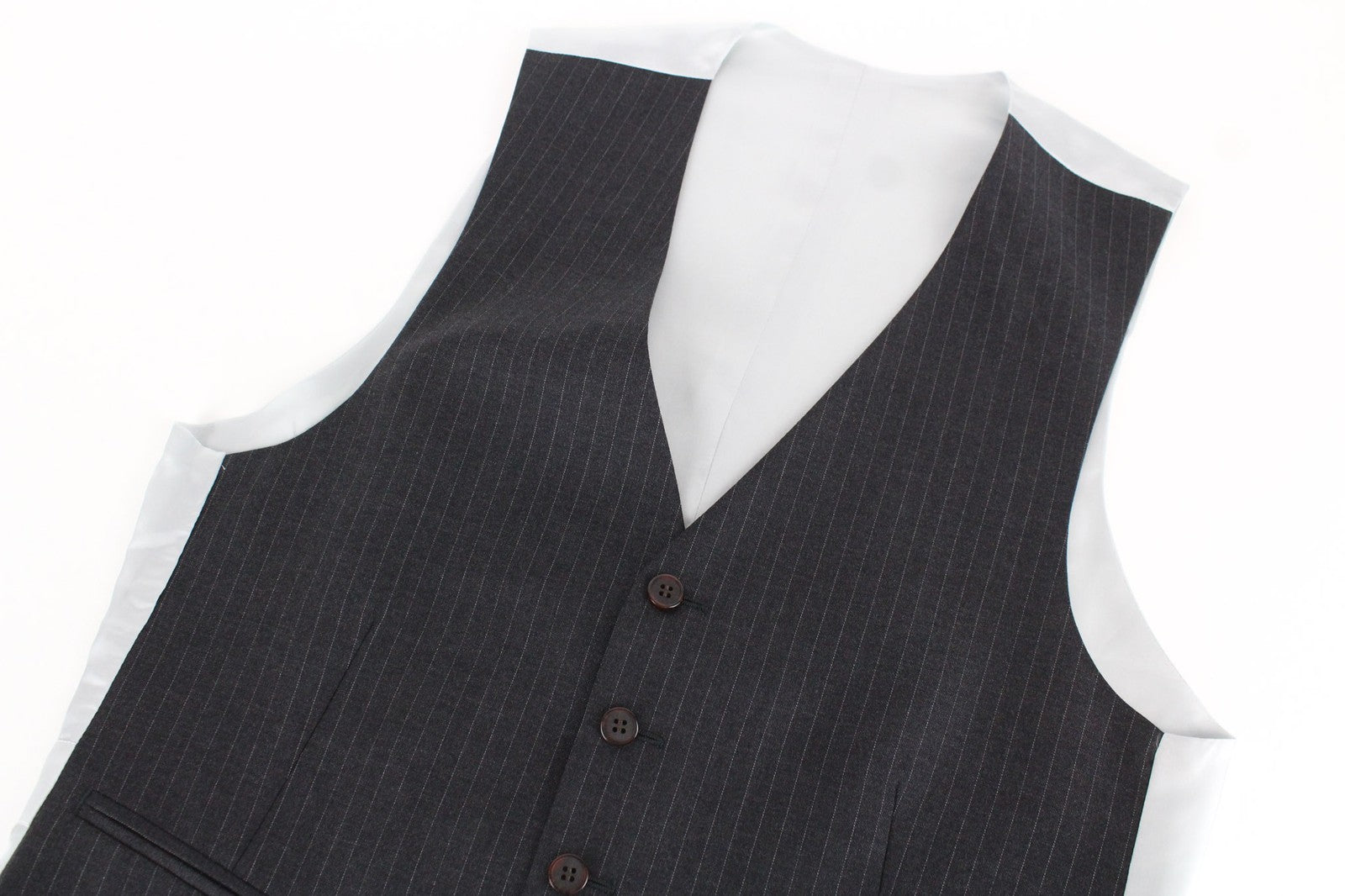 SUITSUPPLY Lazio vyriškas pilkas vilnonis plonas dviejų dalių kostiumas, UK36S, su derančia liemene 