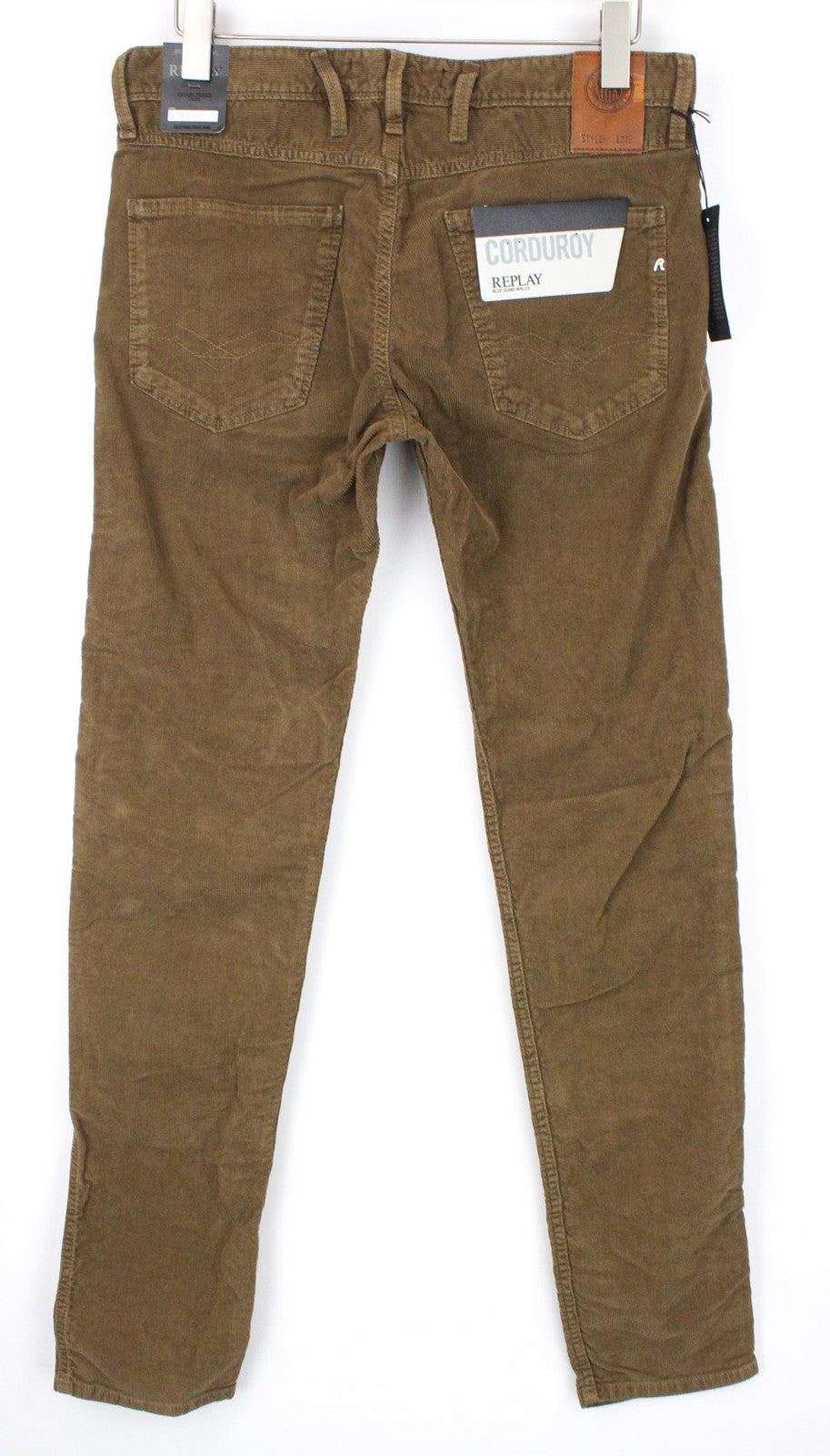 REPLAY Anbass Men's W32/L34 Brown Slim Fit Cotton Stretch Trousers