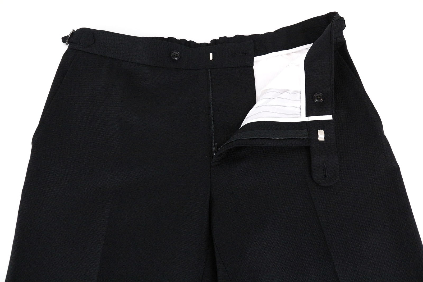 SUITSUPPLY Soho Men's UK42R Black Pleated Wool Stretch Side Adjusters Trousers