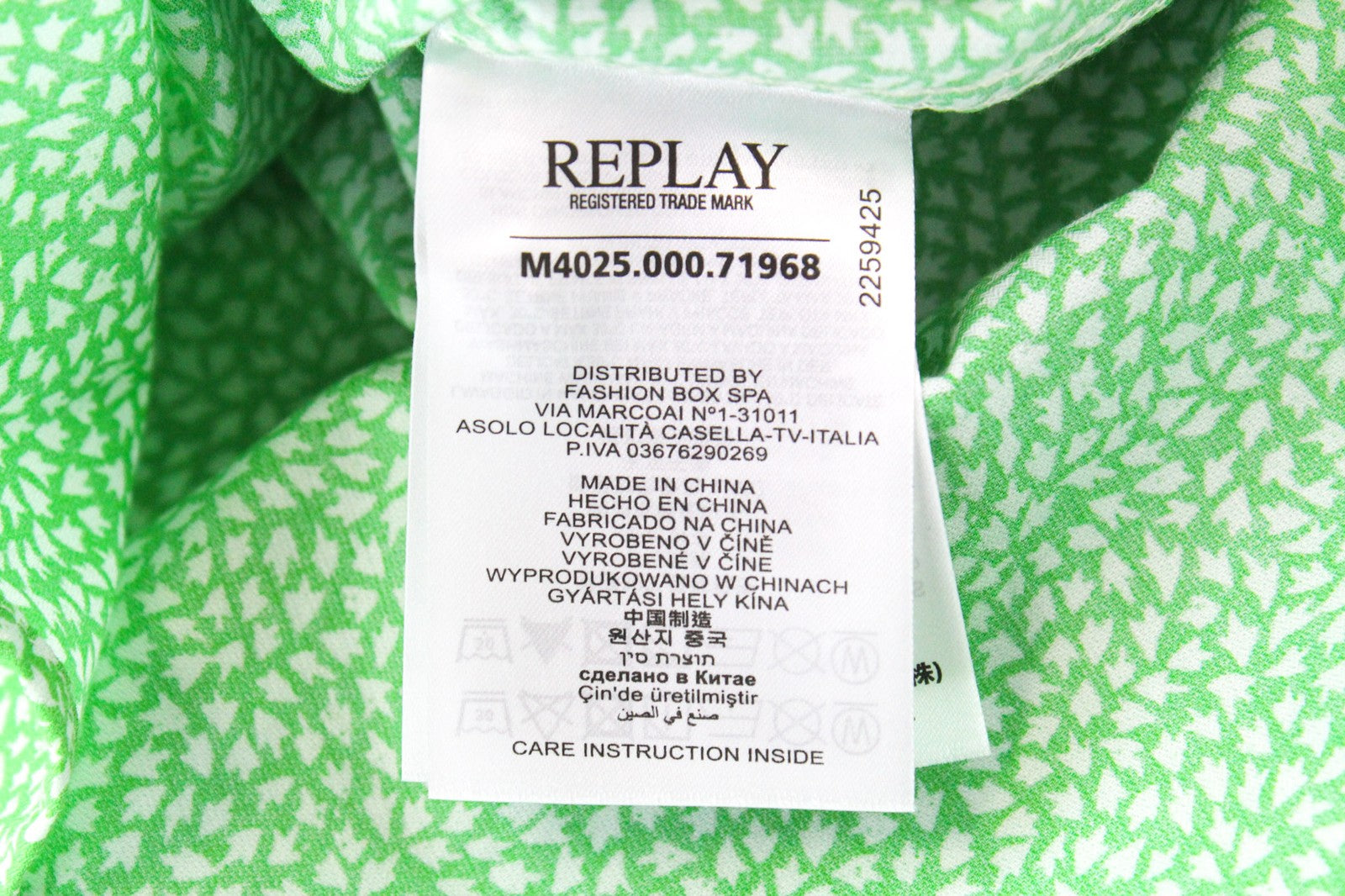 REPLAY vyriški M dydžio žali raštuoti marškinėliai ilgomis rankovėmis su sagomis ir įprasto kirpimo marškinėliai